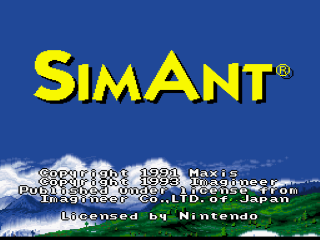 SimAnt title screen for Super Nintendo